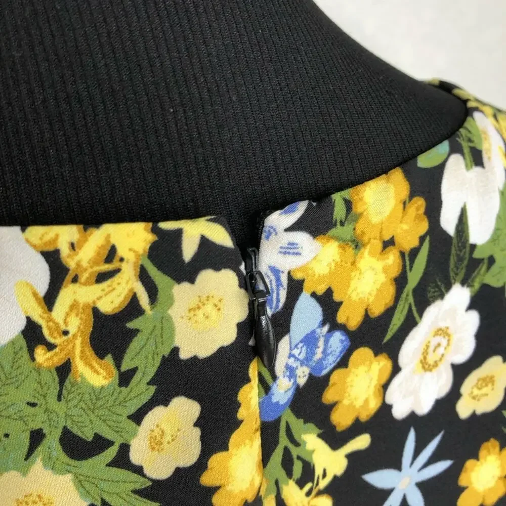 Ann Taylor Factory black yellow white floral long sleeve dress size Medium